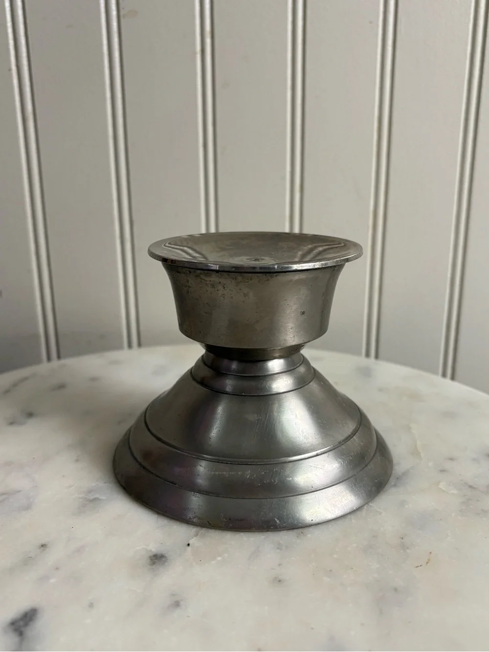 Vintage Pillar Candle Holder Base Brushed Metal Finish 3” Width Farmhouse VTG